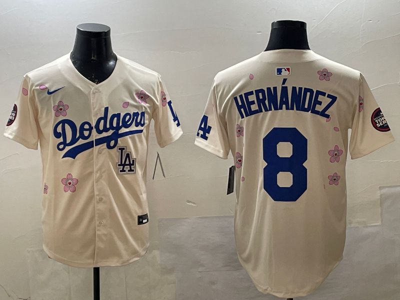Men Los Angeles Dodgers #8 Hernandez Cream Sakura Edition 2025 Nike MLB Jersey style 6->los angeles dodgers->MLB Jersey
